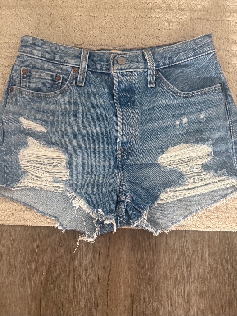 Levi's Light Blue Distressed Denim Cutoff Shorts